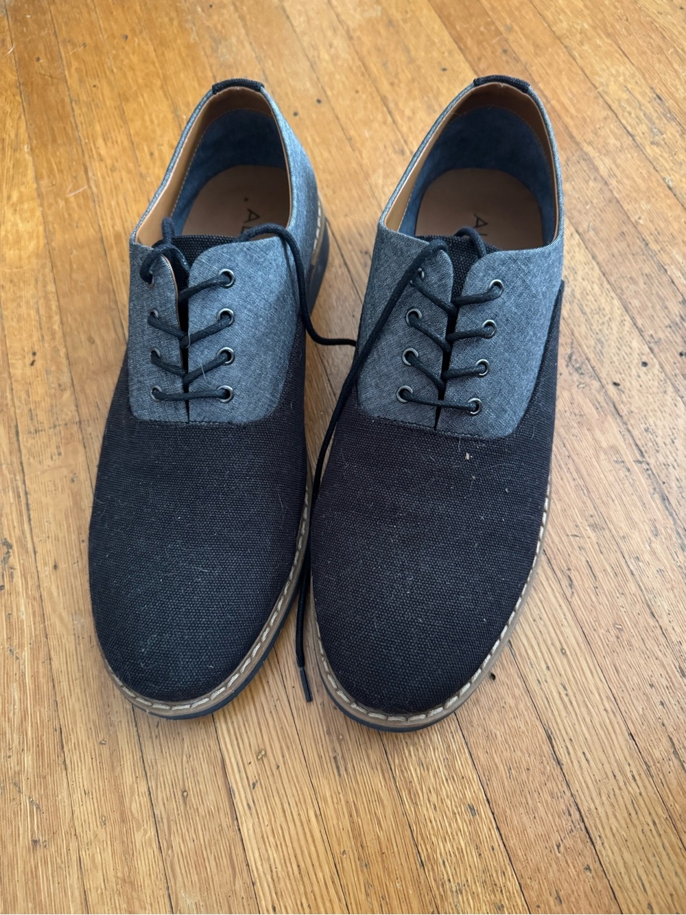 Men's Aldo Black and Gray Canvas Lace-Up Dress Casual Shoes 12